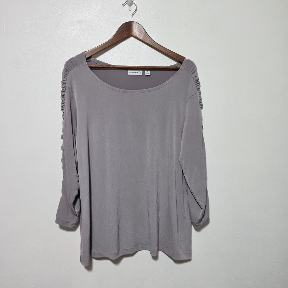Susan Graver Liquid Knit Blouse Women's Size XL Gray Minimalist Office Party